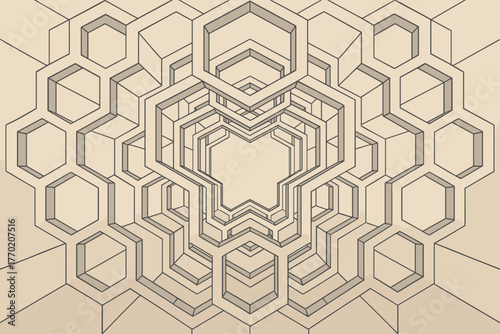 Across vector geometric hollow to illusion create perspective d frame illustration hexagon