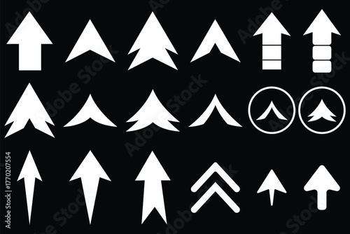 Set of swipe up arrow icon. Collection black arrows directional arrow vector icon. Simple arrow set on white background, Vector illustration. Collection of black arrows and swipe icon on white backgro