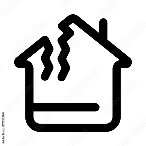 Broken House Icon representing damaged buildings, structural issues, and emergency situations