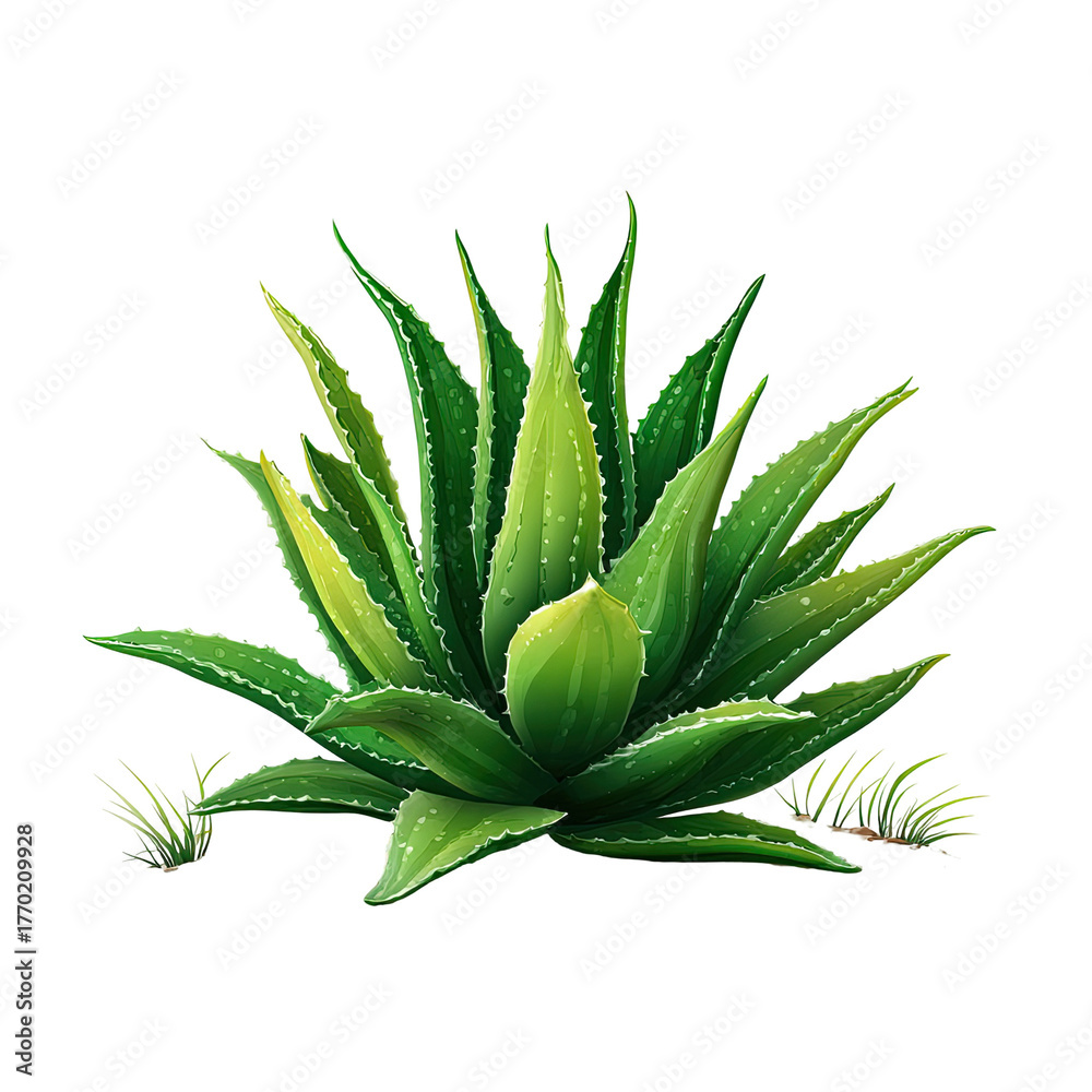 Obraz premium An illustration of a vibrant, spiky succulent plant with bright green leaves, against black