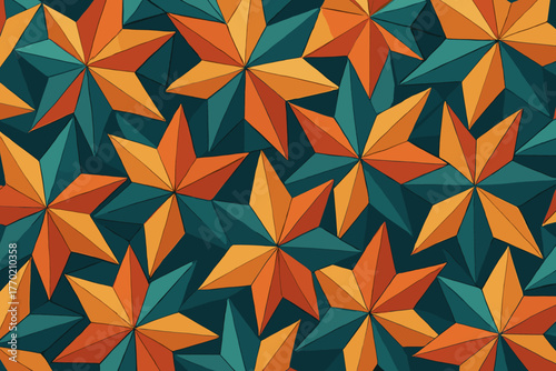 Star abstract shapes forming layered seamless polygonal polygons illustration composition vector pattern