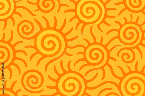 Arranged solar vector composition curves sun spiral flowing seamless illustration glowing radiant