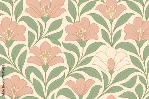 Elegance across stylized sage pattern repeating leaves floral illustration tiles cream vector