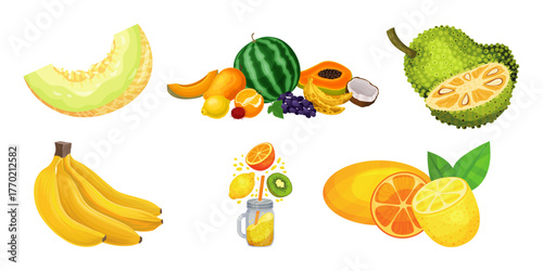Vibrant assortment of exotic fruits for healthy eating and refreshing smoothies, perfect for summer promotions, wellness blogs and tropical recipes