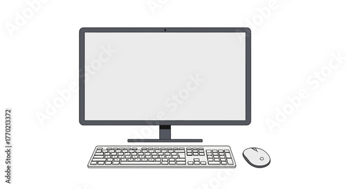Modern Digital Workstation Setup with Blank Screen Monitor, Keyboard, and Mouse for Business and Home Office Computing Needs