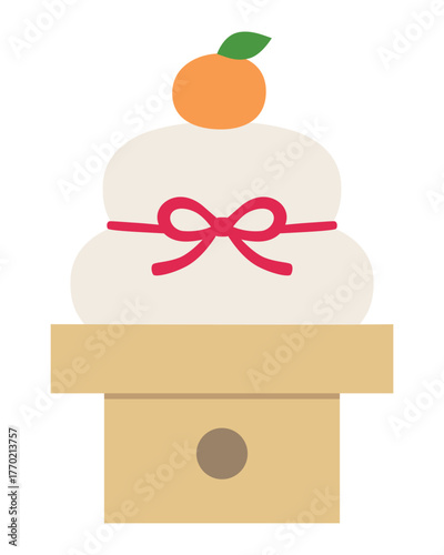 鏡餅のベクターイラスト。お正月、みかん、リボン