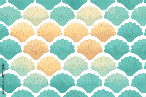 Vector illustration shell subtle composition harmony stylized shells soft bands repeating oceanic