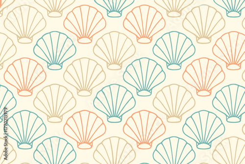 Marine spacing grid patterns vector forming illustration geometric ornamental equal radial shell