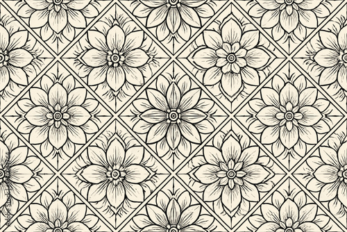 Ornamental mesh vector blooming balanced illustration arranged polygonal floral pattern lines flowers