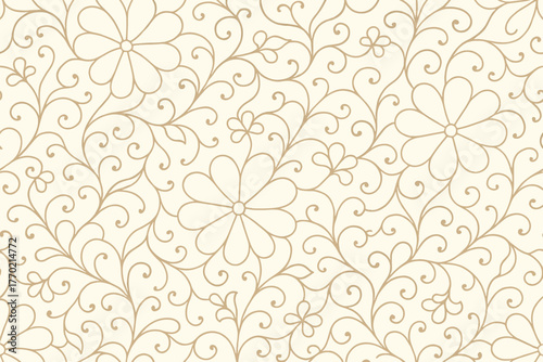 Vector tendrils floral pattern inspired seamless mesh outlines vintage delicate illustration