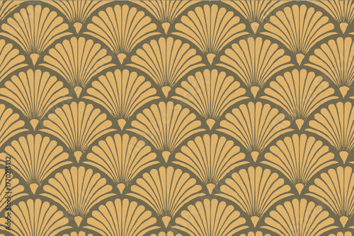 Vector curved aligned geometric shell illustration layers vintage art feel deco seamless