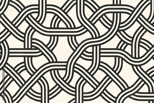 Vector continuous knot striped repeating ribbon design forming intersections curved network framework