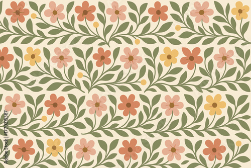 Harmony flow gentle composed flowers illustration vector floral leaves rows background botanical