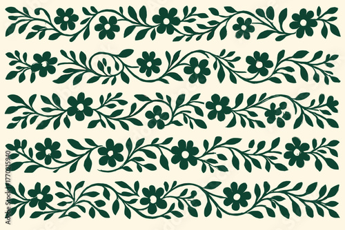 Decorative stripes stripe illustration vector graceful composed leafy floral pattern bands continuous