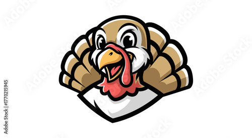 Cartoon Turkey Mascot with a Friendly Expression and Detailed Features.