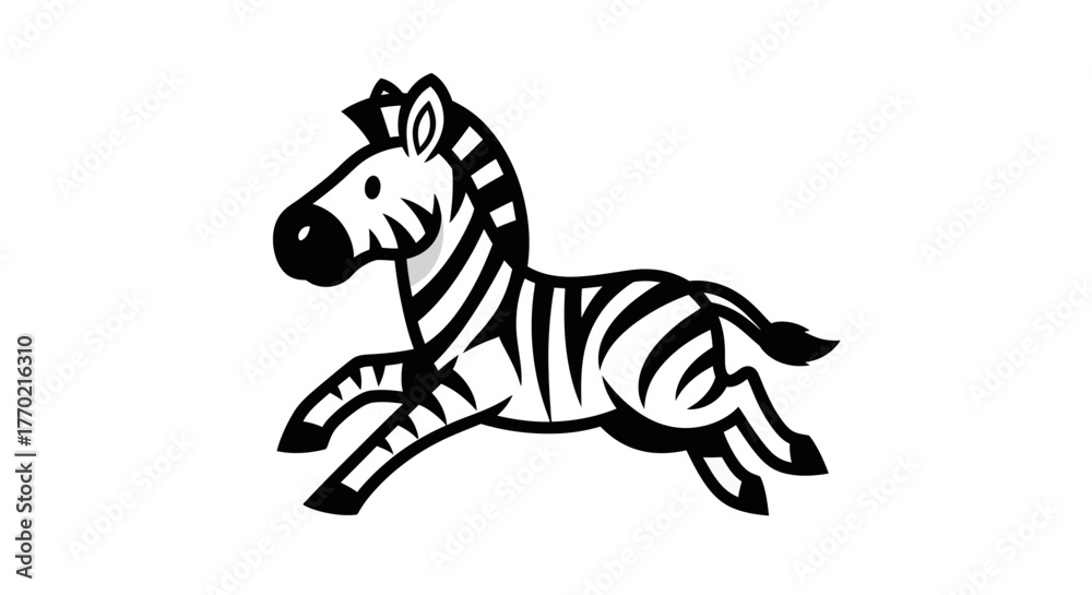 Fototapeta premium Cartoon Zebra Leaping with Energy and Playfulness in Black and White.