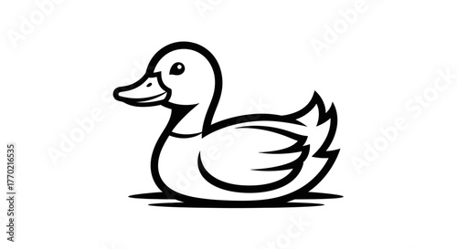 Charming Black and White Duck Illustration with Simple Design.