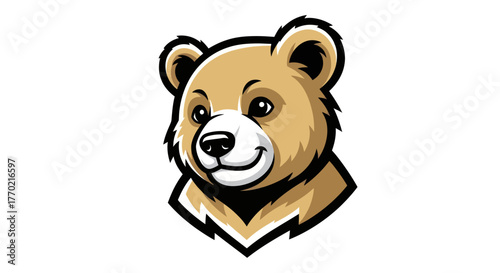 Charming Cartoon Bear Head Mascot with Friendly Expression.