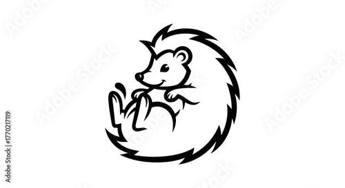Charming Hedgehog Curled Up in a Ball, Adorable Wildlife Illustration.