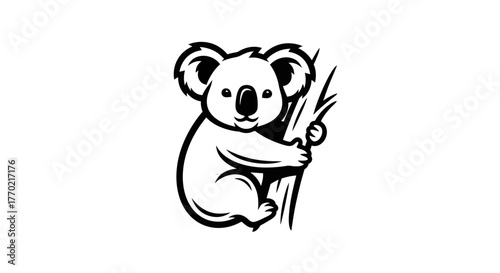 Charming Koala Illustration - A Detailed Black and White Vector Graphic.
