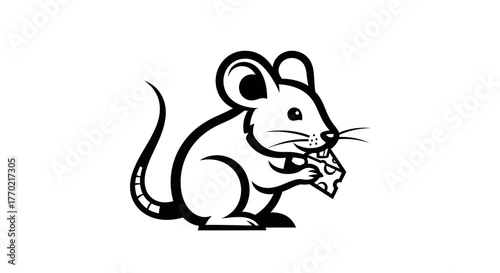 Charming Mouse Illustration - A Whimsical Rodent Enjoying a Cheese Snack.