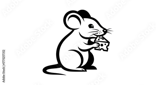 Charming Mouse Illustration - A Whimsical Rodent Enjoying a Piece of Cheese.