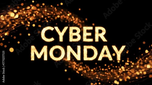 Ember fire sparks, forming Cyber Monday text with glowing ember trail on black background, cinematic