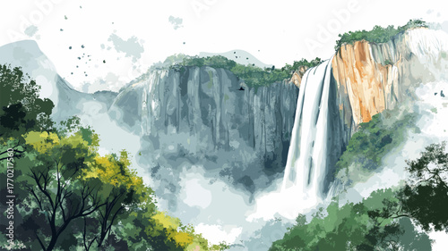 Angel Falls. Angel Falls hand drawn watercolor illustration