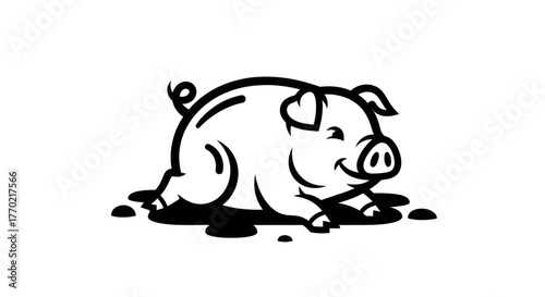 Charming Piglet Illustration - A Delightful Cartoon Depiction of a Happy Pig.