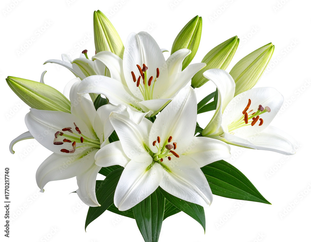 Naklejka premium - White Lily flower bouquet isolated on transparent background png
