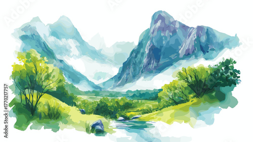 Cochamo Valley. Cochamo Valley hand drawn watercolor illustration
