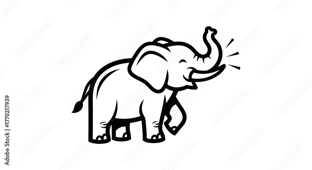 Obraz premium Cheerful Elephant Illustration with Trunk Raised in Joyful Expression.