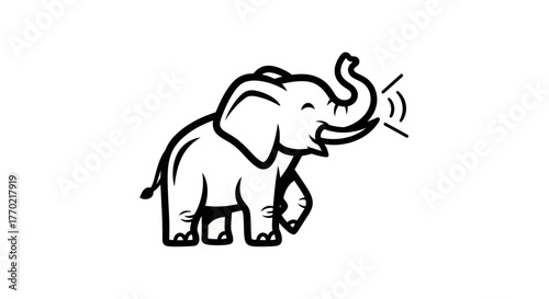 Cheerful Elephant Illustration with Raised Trunk and Sound Waves.