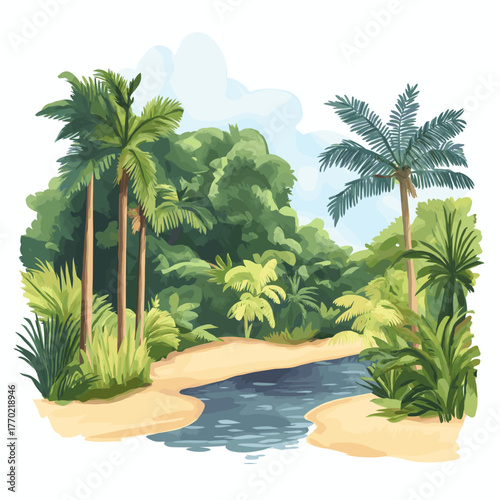 Raleighvallen Nature Reserve . Raleighvallen Nature Reserve  hand drawn watercolor illustration