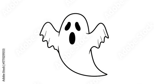 Cartoon ghost with surprised expression, floating on a white background.