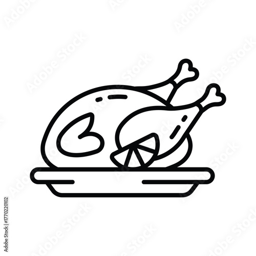 Festive meals, roasted turkey chicken line vector