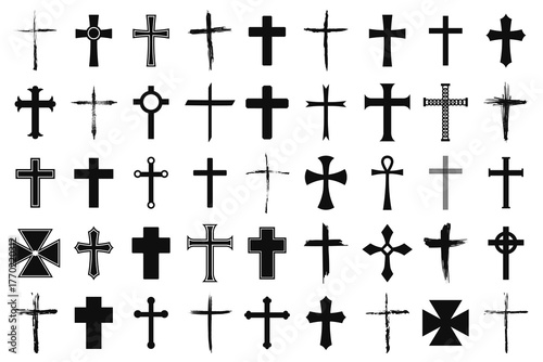 Vector image of a Christian cross silhouette in various styles. Concept of Orthodoxy and faith. Element for your design.