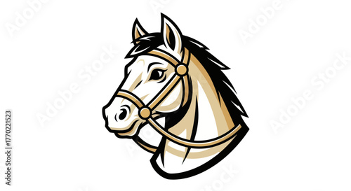 Detailed Horse Head Illustration with Bridle and Elegant Design.