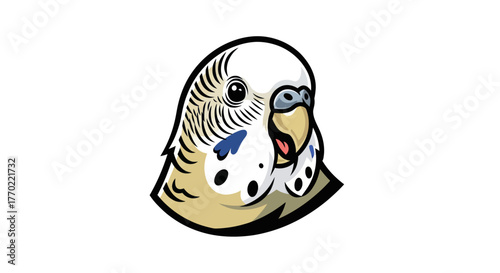Detailed Illustration of a Budgerigars Head with Striking Feather Patterns.