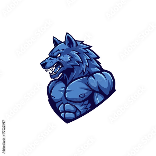 A stylized, muscular wolf displaying aggression with bared teeth, looking fierce.