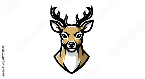 Detailed illustration of a majestic deer head with impressive antlers.