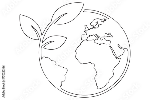 Earth and plant sprout one line minimal illustration for environment care and global sustainability
