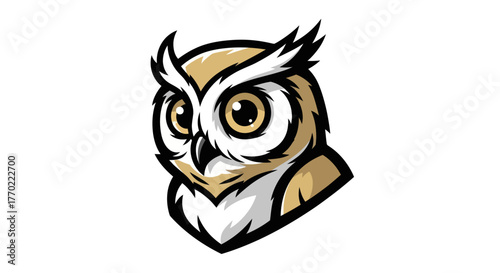 Detailed Owl Head Illustration with Sharp Features and Intense Gaze.