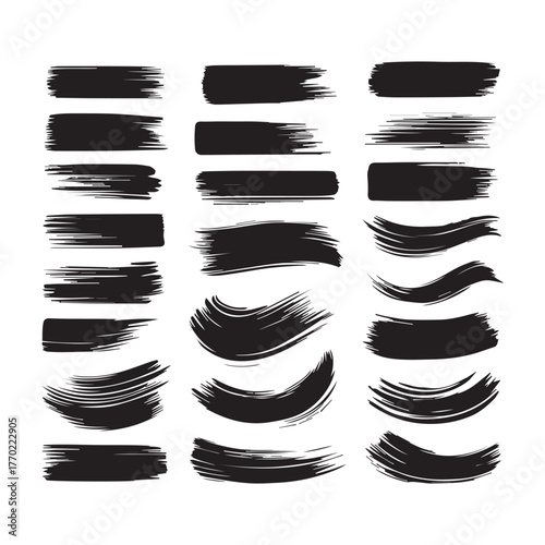 “Stylish Black Brush Stroke Set – Free Vector Design Elements”