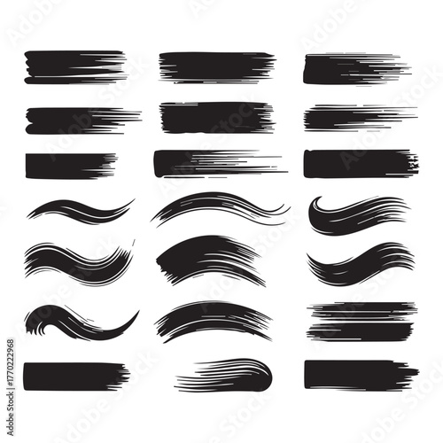 “Stylish Black Brush Stroke Set – Free Vector Design Elements”