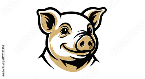 Detailed Pig Head Vector Illustration with Smiling Expression.