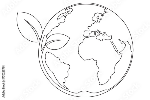 Earth and plant sprout one line minimal illustration for environment care and global sustainability
