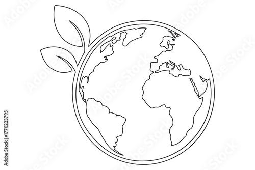 Earth and plant sprout one line minimal illustration for environment care and global sustainability
