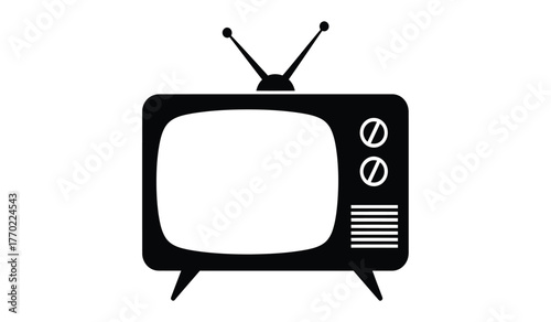 Retro television icon with antenna and screen classic broadcast device symbol for vintage entertainment and media technology isolated on white background