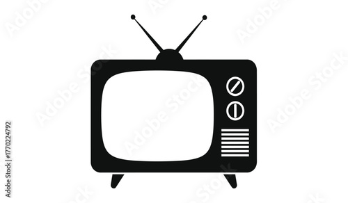 Retro television set with antennae and knobs simple icon graphic design element for broadcast entertainment media communication isolated on white background